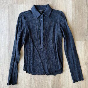 RAG & BONE Gemma Floral Jacquard Polo Black Long Sleeve Top SMALL